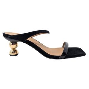 Flattered Ali Black Leather Snake Mules Heels EU 37 Gold Sculptural